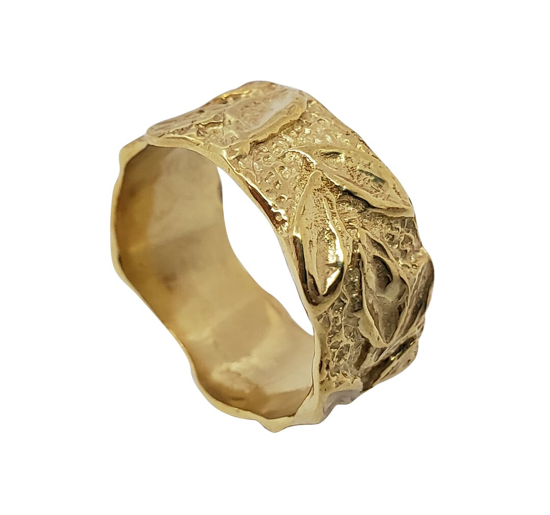 14K Gold Wedding Band ,14K Solid Gold Ring ,leaves Gold Band ,statement