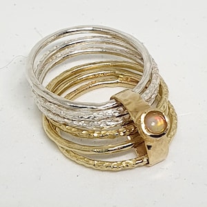 Hand-Sculpted Opal Spinner Ring: Sterling Silver & Gold Meditation Jewelry