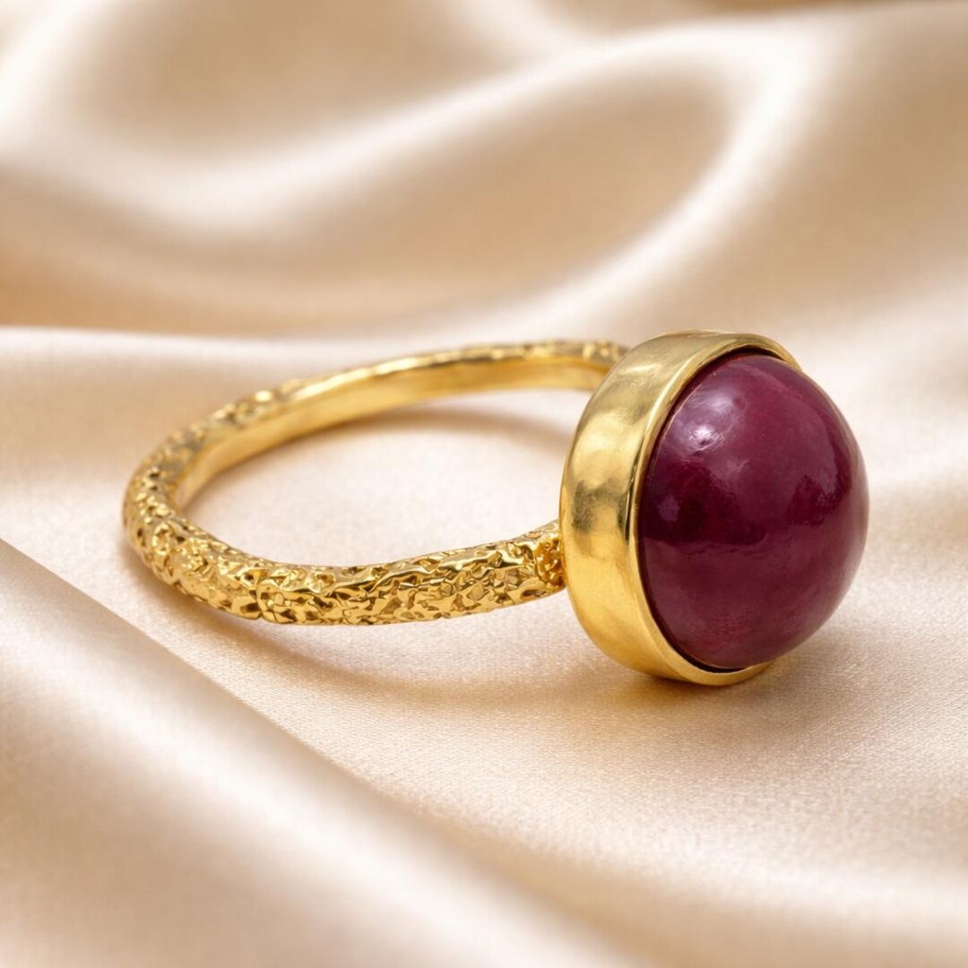 gold ruby ring stackable gold ring july ring natural... Handmade 14K Gold Ruby Ring: Textured Band, July Birthstone - Etsy