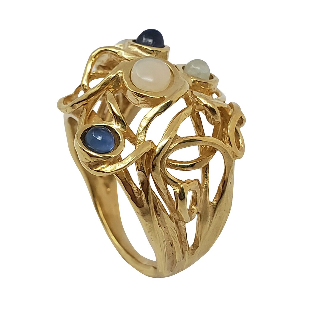 Opal Gold Ring ,sapphire Gold Ring ,14k Stackable Natural Opal Ring