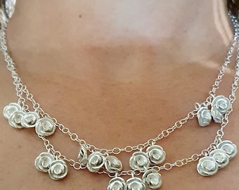 Collier à breloques Lsyered, collier de fleurs en argent, collier couches d'argent, collier en argent massif, collier en argent avec pendentifs roses