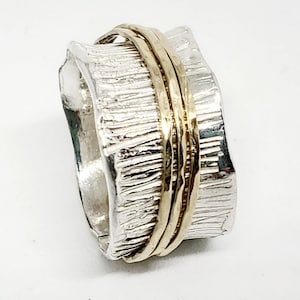 Hand-Sculpted Rustic Silver Spinner Ring: Hammered Gold Rings, Artisan Jewelry