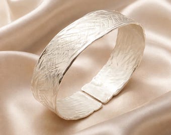 Handmade Sterling Silver Cuff Bracelet: Wide Rustic Textured, Personalized