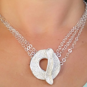 Sterling Silver Layered Necklace: Chunky Toggle Clasp, Amorphous Pendant