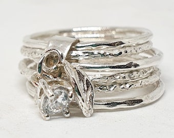 Silver Spinner Ring ,Leaf Spinner Ring ,Solid Silver Fidget Ring ,Zircon Silver Spinner Ring ,Stacking Silver Ring ,Anxiety Silver Ring