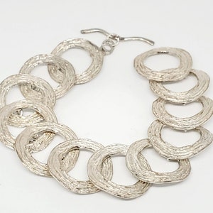 Handcrafted Sterling Silver Link Bracelet: Chunky Rustic T-Bar Jewelry