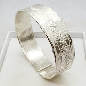 Handmade Sterling Silver Cuff Bracelet: Wide Rustic Textured, Personalized
