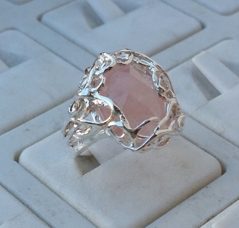 Friendship Ring easter sale Handmade Rose Quartz Ring express shipping Rose Quartz Silver Ring Statement Ring