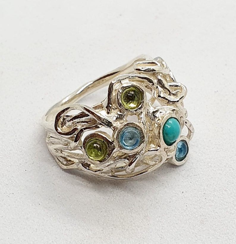 Ring Sterling Zilver 925 Edelstenen Granaat Handgemaakte Artisan Crafted Maat 9 gratis verzending afbeelding 3