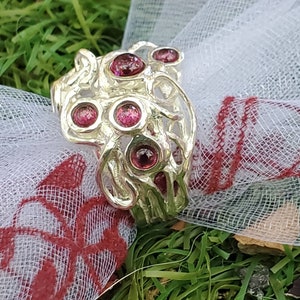 Ring Sterling Zilver 925 Edelstenen Granaat Handgemaakte Artisan Crafted Maat 9 gratis verzending afbeelding 11