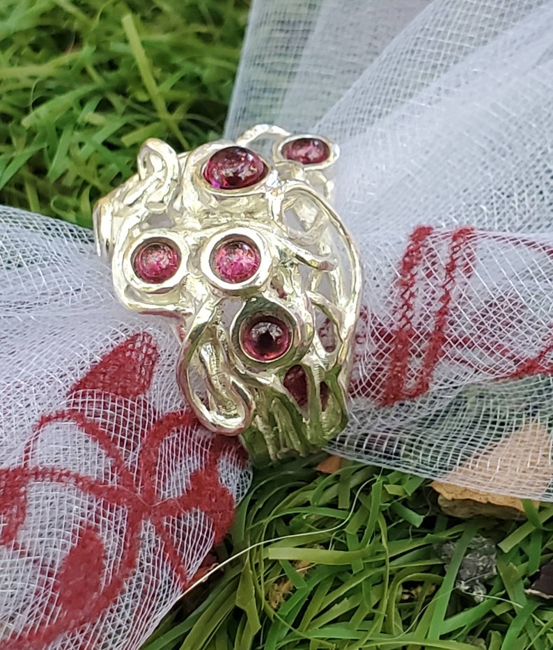 Ring Sterling Zilver 925 Edelstenen Granaat Handgemaakte Artisan Crafted Maat 9 gratis verzending afbeelding 11