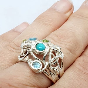 Ring Sterling Zilver 925 Edelstenen Granaat Handgemaakte Artisan Crafted Maat 9 gratis verzending afbeelding 4