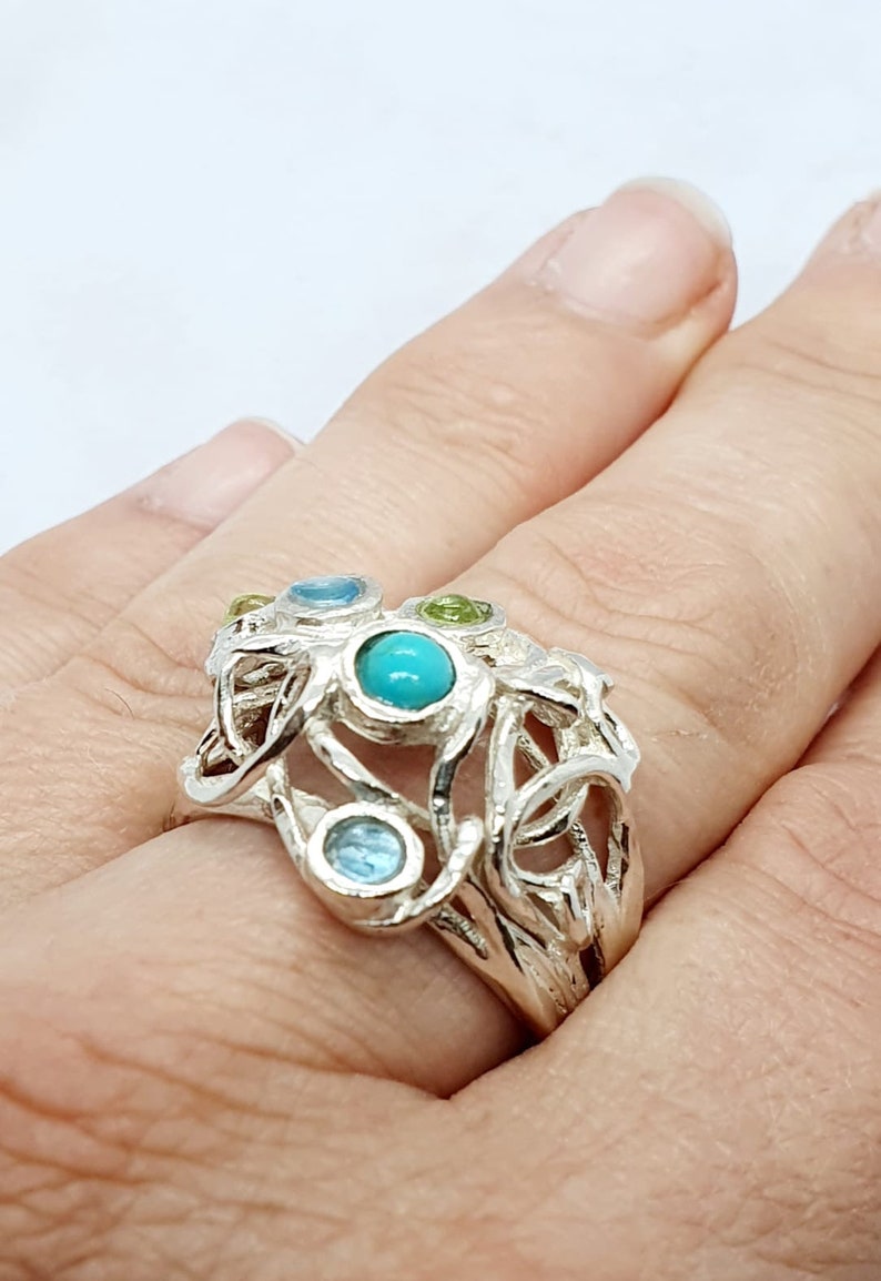Ring Sterling Zilver 925 Edelstenen Granaat Handgemaakte Artisan Crafted Maat 9 gratis verzending afbeelding 4