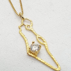 Handmade Gold Map of Israel Necklace: Zircon Gemstone Pendant