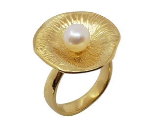 Pearl Gold Ring ,14k Solid Gold Pearl Ring ,Birthstone Pearl Gold Ring ,Anniversary Naturl Pearl Gold Ring ,Bridesmaid Ring ,Fine Jewelry