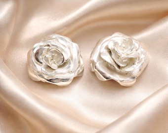 Sterling Silver Rose Stud Earrings: Floral Jewelry (0.80 inches)