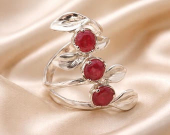 Anillo de plata esterlina 925 piedras preciosas amatista hecho a mano del artesano hoja tamaño 8 Envío Gratis