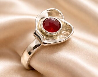 Handmade Carnelian Sterling Silver Ring: Boho Gemstone Band