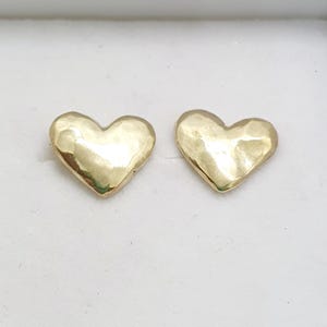 Handcrafted 14k Yellow Gold Heart Stud Earrings: Hammered Texture