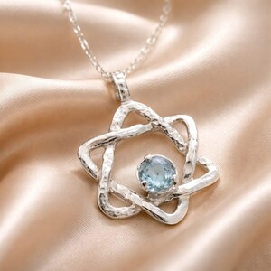 Sterling Silver Star of David Pendant: Blue Topaz Jewish Star