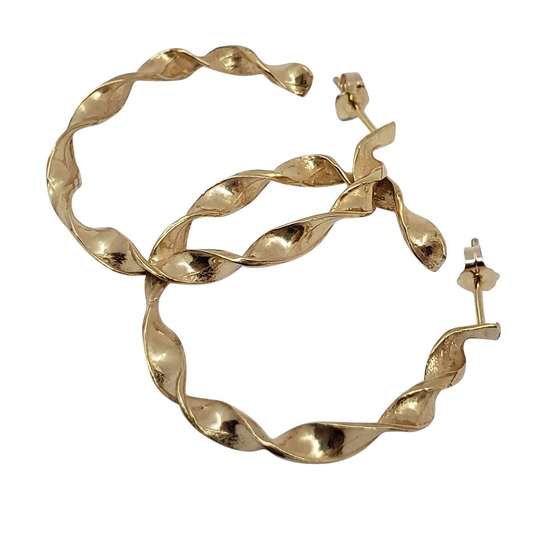 Gold Push Back Hoop Earrings ,14K Gold Large Hoops Women's Earrings