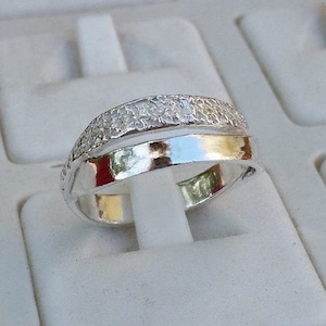 Handmade Sterling Silver Dual Band Ring: Textured Rustic Unisex Jewelry