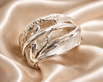 Sterling Silver Statement Stacking Ring: Chunky Boho Jewelry