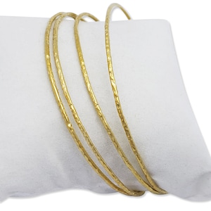 Handmade 14K Gold Bangle Set: Textured Stackable Bracelets