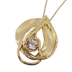 Handmade Gold Morganite Necklace: Sculpted Pendant, Custom Gemstone