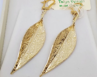 Gold Olive Leaf Earrings ,14K Solid Gold Long Leaf Earrings ,Dangly Long 14K Gold Women's Earrings ,Leaves Gold Drop Earrings ,Fine Jewelry