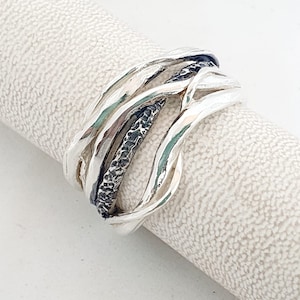Oxidized Sterling Silver Stacking Ring: Handmade Textured Boho Band