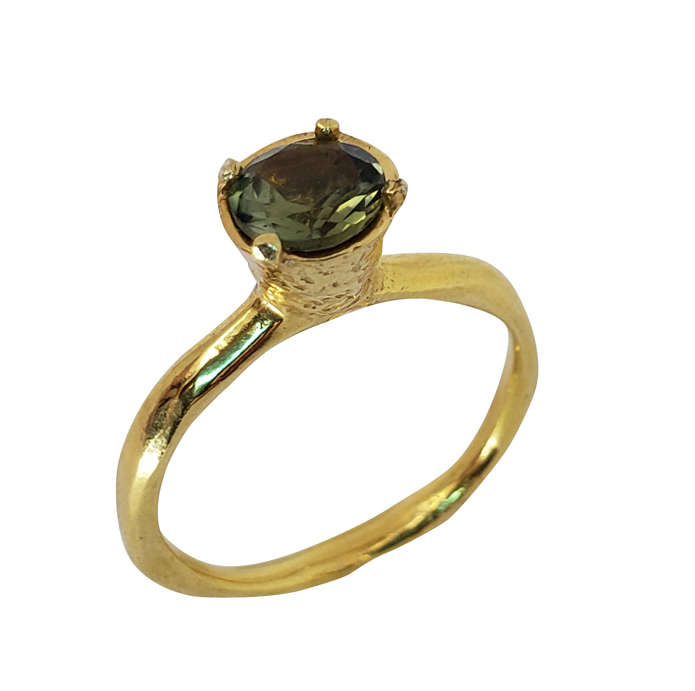 Handcrafted Gold Ring: Sculpted Green Tourmaline Statement Ring