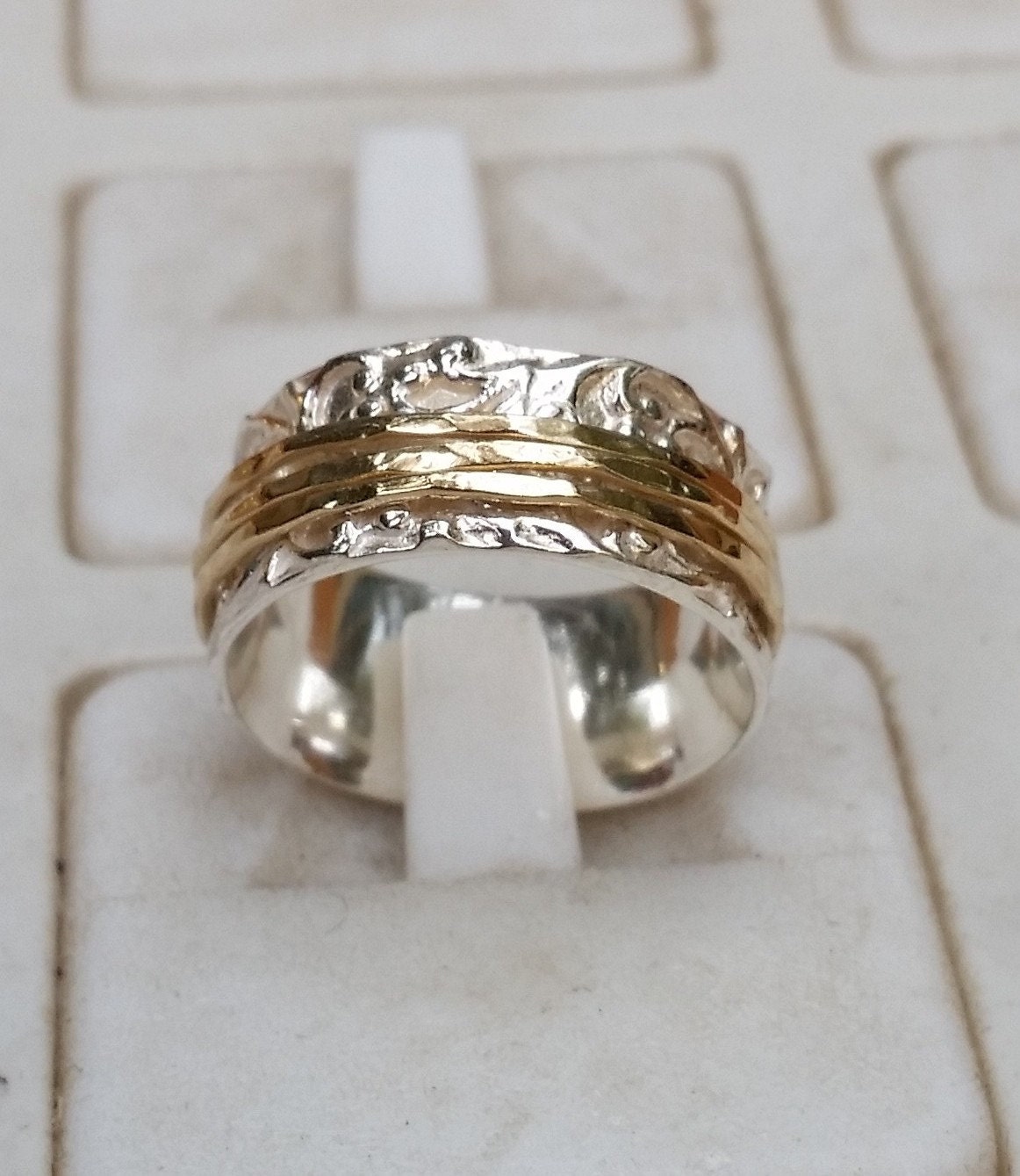 Spinner Ring Silver And Gold Handmade Stackable Ring