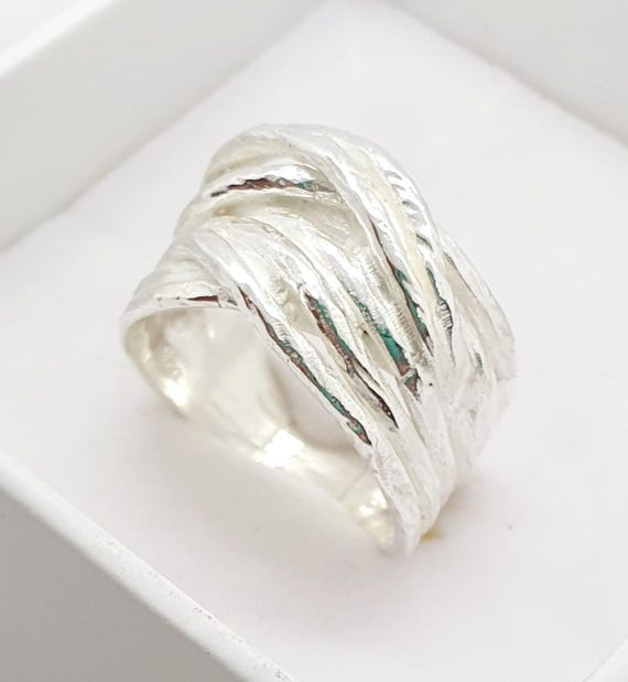 JewelryWeb Sterling Silver Twisted Dome Ring - Solid 925 Silver Stackable Band, 13mm Width, Sizes 6, 7, 8