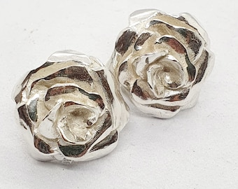 Silver Flowers Stud Earrings ,Silver Roses Studs ,Sterling Silver Solid Studs ,Large Silver Studs ,Roses Flowers Studs ,Floral Earrings