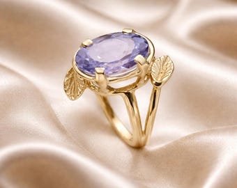 Handmade 18K Gold Tanzanite Engagement Ring, Nature Inspired Leaf Design