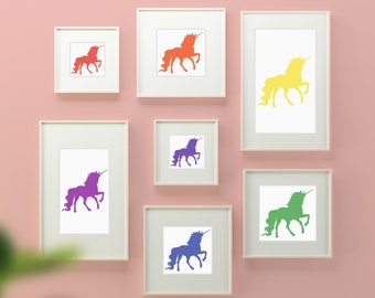 Rainbow Unicorn Artwork | Rainbow Minimalist Art | Unicorn Artwork | Colorful Kids Room | Bright Unicorn | Fantasy Rainbow Unicorn Art