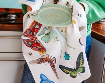 Moth & Butterfly Tea Towel: Printed Cotton, Made in UK
