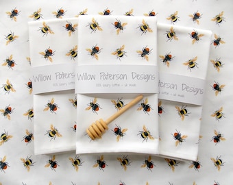 Bumble Bee Tea Towel: UK Made Cotton Kitchen Decor