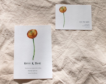 Wedding INVITATION Watercolour - Watercolor Hand painted Ranunculus Personalised - Minimal floral watercolour INVITE - Buttercup