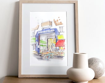 Brixton Village Giclée Print: London Market Watercolor Illustration