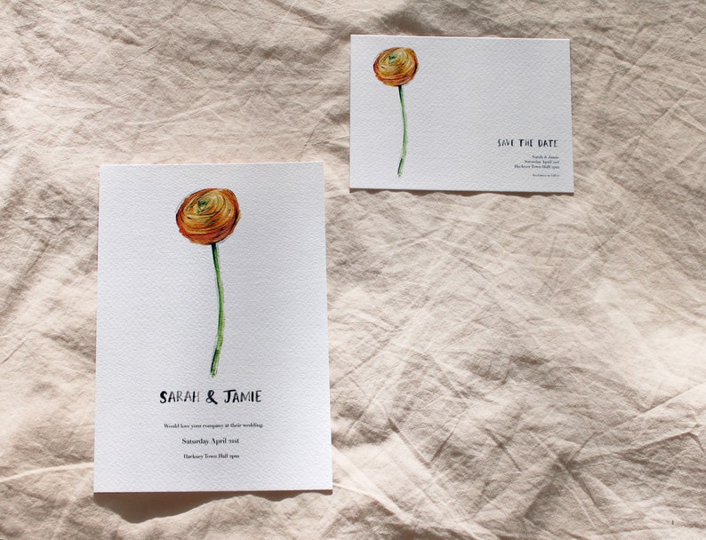 Wedding INVITATION Watercolour - Watercolor Hand painted Ranunculus Personalised - shops Minimal floral watercolour INVITE - Buttercup