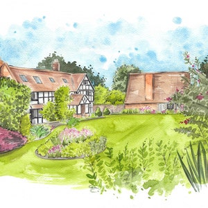 Aangepast nieuw huis/ Speciale plek schilderij aquarel // Aquarel illustratie gebouw of landschap // Opdracht // Pubkunstwerk