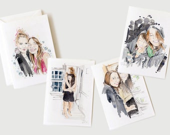 Custom Bridesmaid Cards / Bridesmaids Paintings watercolor // Watercolour Girlfriends illustration // Commission A6 Cards with envelopes