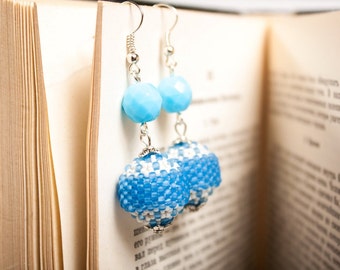 Earrings, dangle earrings, seed bead earrings, beaded jewelry, blue earrings, glass bead earrings, bridesmaid jewelry, romantic earrings