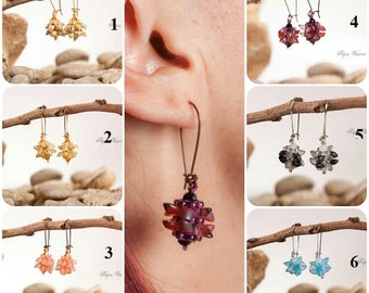 Earrings, dangle earrings, seed bead earrings, beaded jewelry, blue, gold earrings, pink earrings, bridesmaid jewelry, romantic earrings