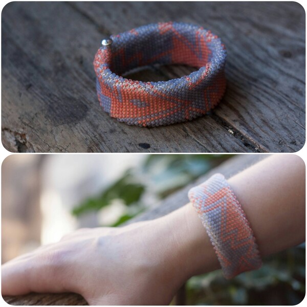 Wonderful geometric braselet, Beadweave bracelet, bead bracelet,crochet gift for her, pink bracelet maric jewelry abstract bracelet