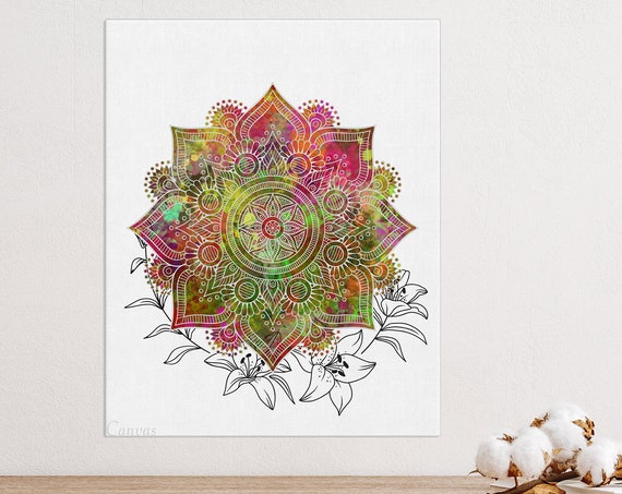 Flower Mandala, Mandala Wall Art, Colorful Bohemian Wall Décor, Bedroom Decoration, Living Room Décor, Yoga Room Art