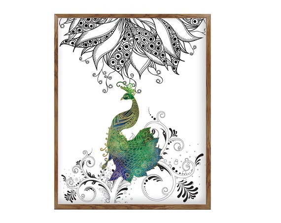 Peacock Décor, Bird illustration, Tropical Wall Décor, Nature Watercolor, Jungle Art, Bohemian Illustration, Animal art