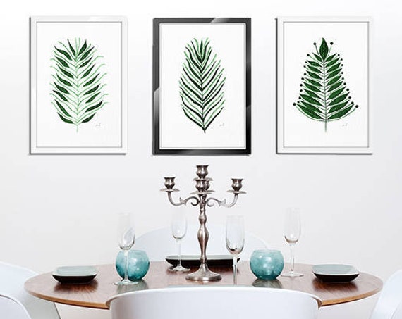 Set Of 3 Prints Leaf, 3 Piece Wall Art, Abstract Leaf Print, 3 Piece Print, Botanical Print Set Fern Print Green Leaf Wall art Botanical Art